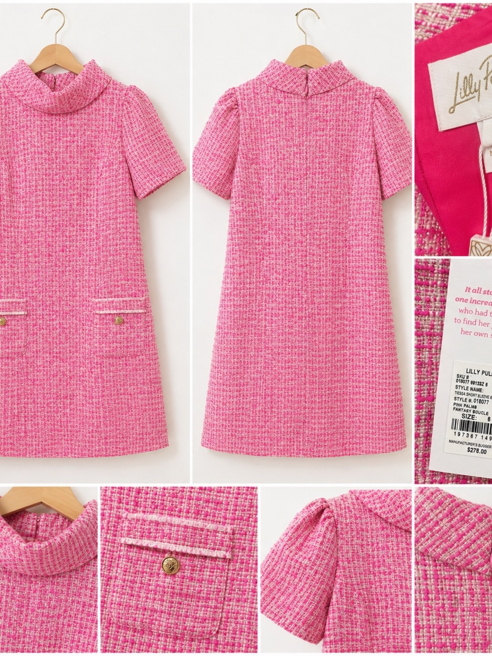 NWT Lilly Pulitzer Pink Palms Fantasy Boucle Tweed Dress.  Size 6.  MSRP $278